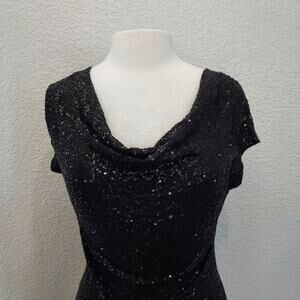 INC Black Sequin Sparkle Short Sleeve Blouse Size S